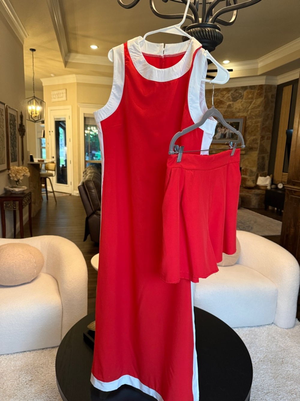 Red and White Sleeveless Maxi Top with slits with Matching Shirts
